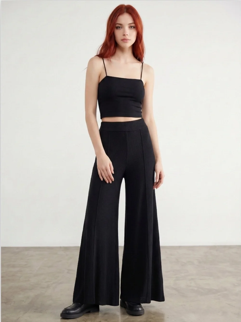 Free People Free-est May Black High Rise Wide Leg Knit Sweater Pants Size Large
